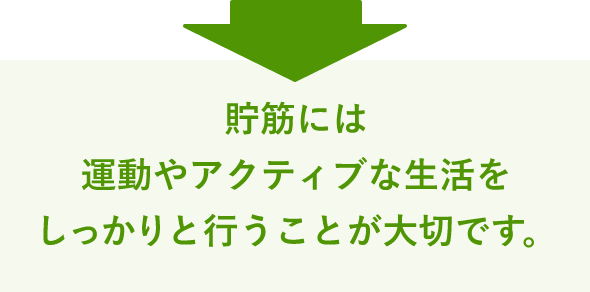 貯筋には運動やアクティブな生活をしっかりと行うことが大切です。